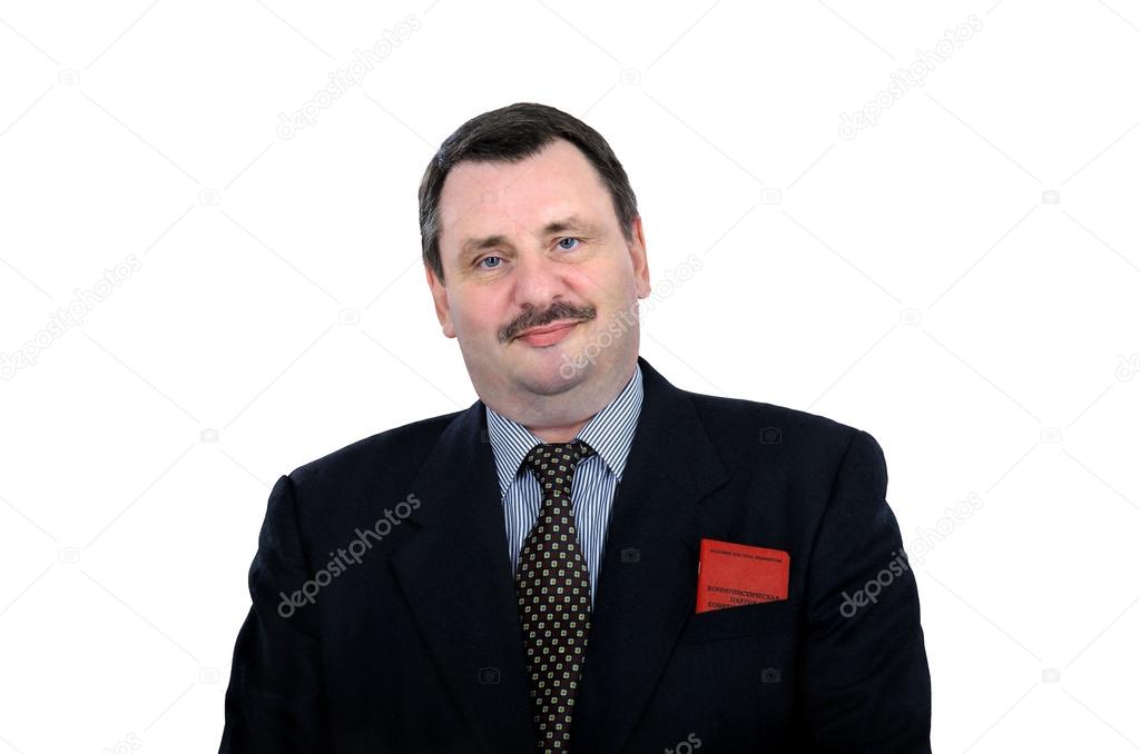 Smiling man with the communist party card