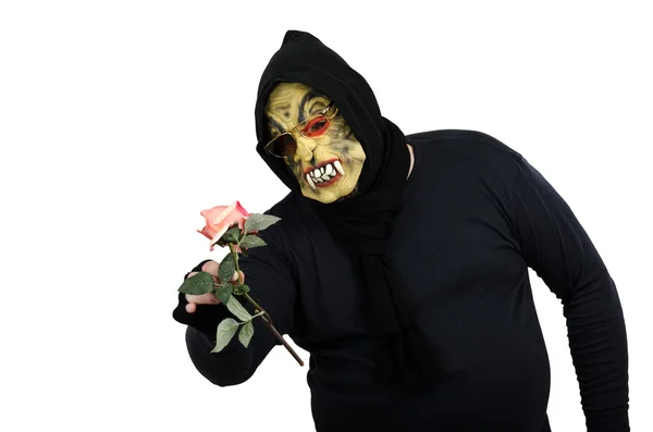 Monster never sees pink rose before Royalty Free Stock Images