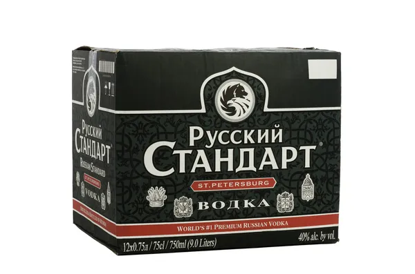 Carton box of Vodka Russian Standard 12 bottles — Stock Photo, Image