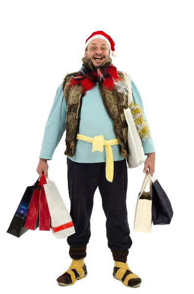 Homeless man is happy Christmas sale — Stock Photo, Image