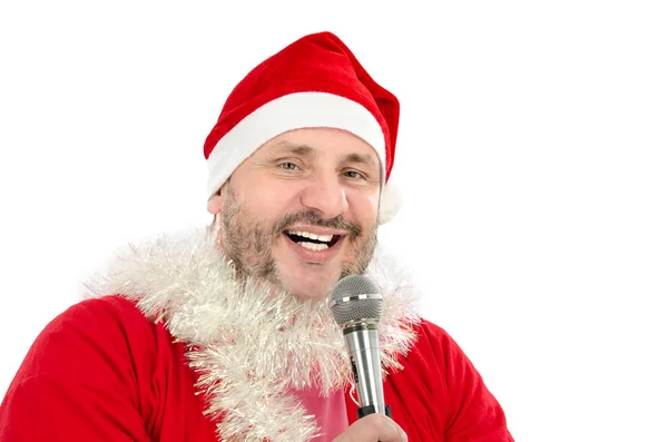Happy man in Santa Suit Costume singing — Stock Photo, Image