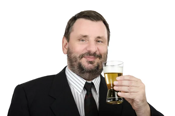 Sourire mature l'homme avec verre de lager — Photo