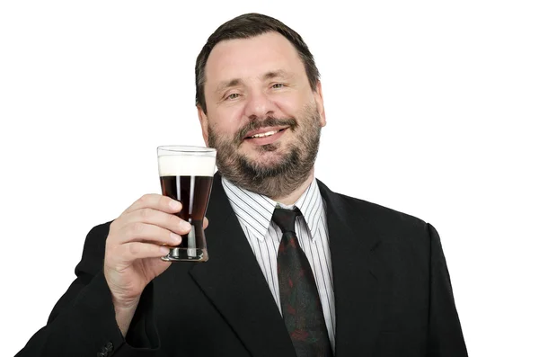 Bearded man inviting for dark beer fest — Stock Photo, Image