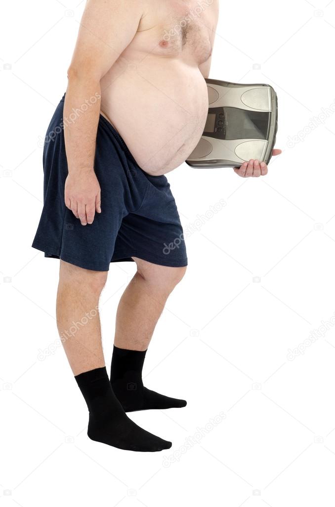 Overweight man in the black socks