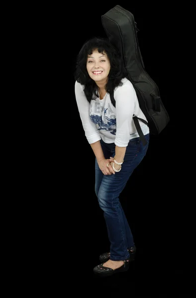 Mature guitarist leaned on her knee — Stock Photo, Image