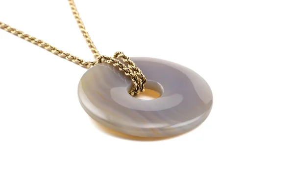 Blue lace agate stone donut on golden chain — Stock Photo, Image