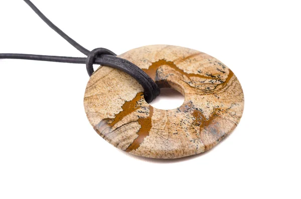 Picture jasper donut on leather string — Stock Photo, Image