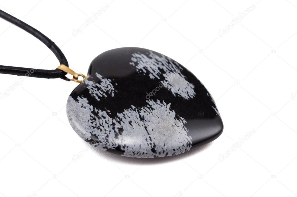 Snowflake obsidian heart with leather string