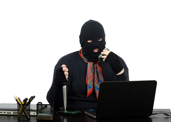 Robber threatening by cell phone — Stock Photo, Image