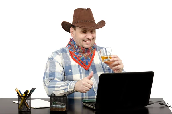 Cowboy likes music video clip in YouTube — Stock Photo, Image