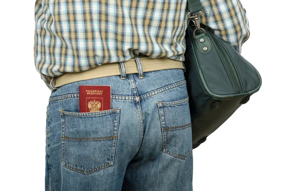 Pasajero con pasaporte ruso en el bolsillo trasero — Foto de Stock