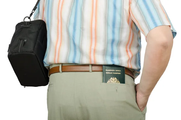 Turist med tonga pass i bakre ficka — Stockfoto