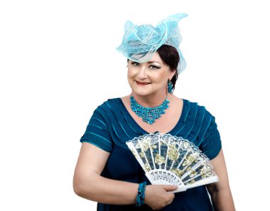 Olgun kadın mavi kıyafetleri