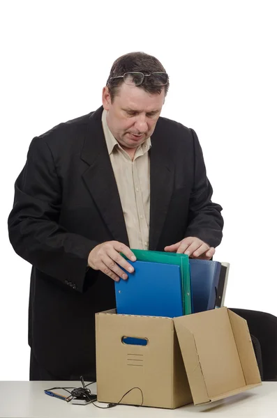 Fired mature man is calm and packing belongings — Stock Photo, Image