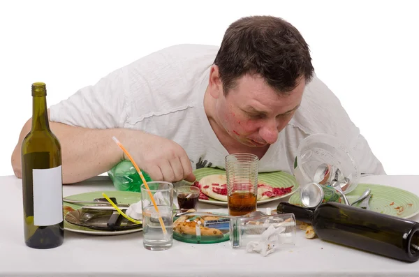 Heavy drinker slept in plate — Stock Photo, Image