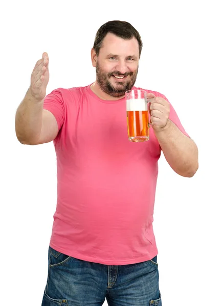 Homem alegre brindar com caneca de cerveja leve — Fotografia de Stock