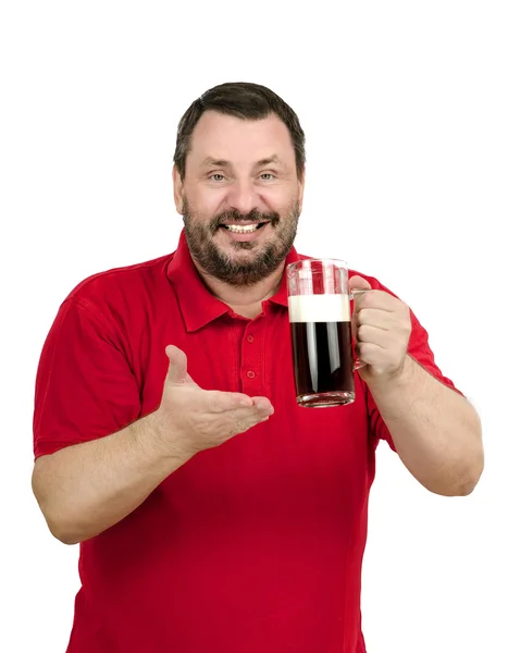 Probeer donker bier - zegt bebaarde man — Stockfoto