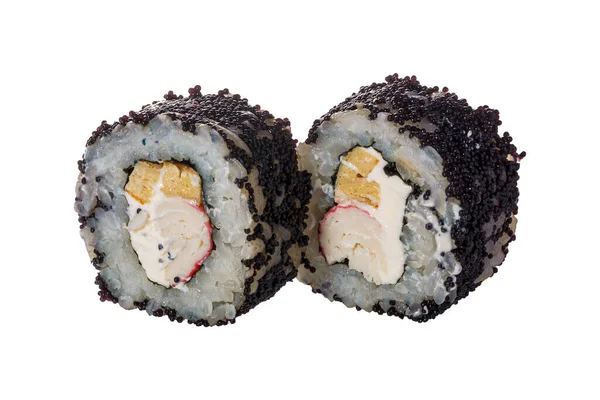 Par Sushi Rulla Den Vita Bakgrunden Närbild Läcker Japansk Mat — Stockfoto