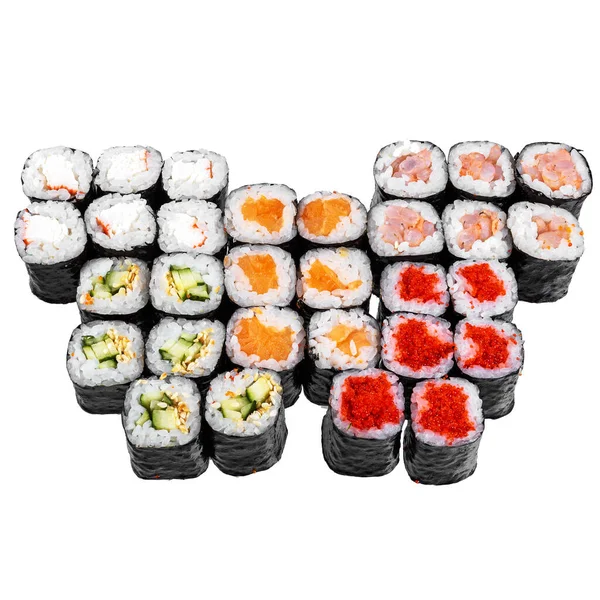 Sushi Sur Fond Blanc Gros Plan Délicieuse Nourriture Japonaise Avec — Photo