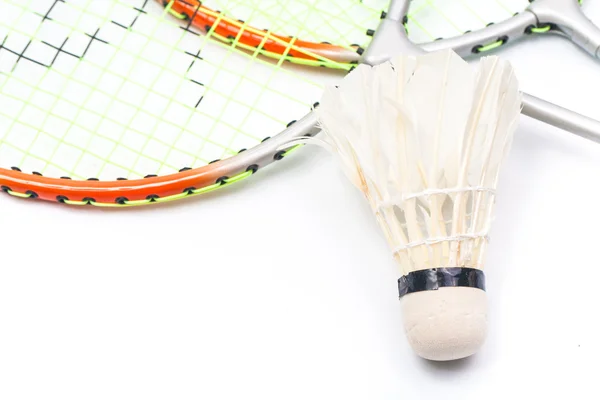 Badminton racket and shuttlecock isolated on white — Stock Photo, Image