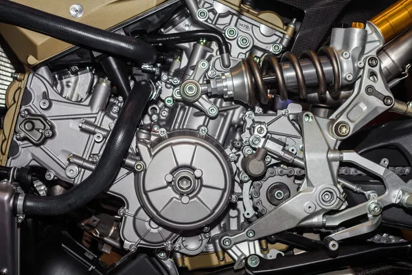 Closeup of chromed motorcycle engine — Stock Photo, Image