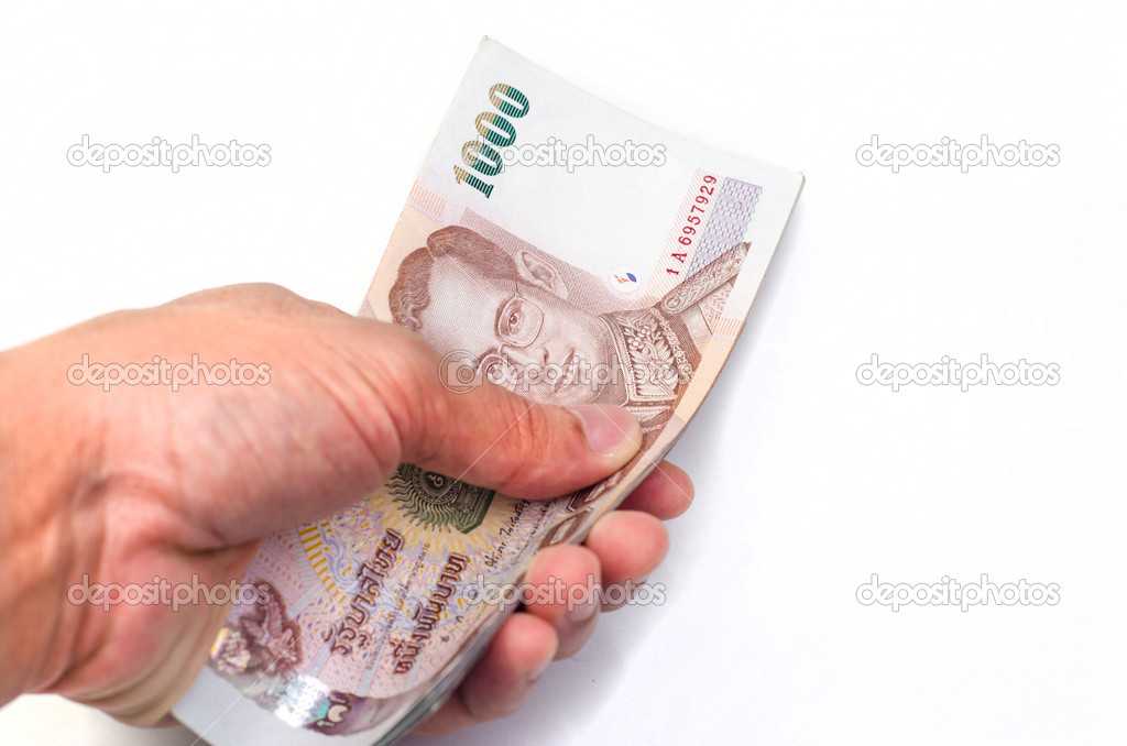 Hand sending a bulk of 1000 baht 