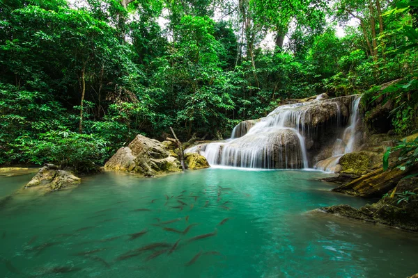 Wodospad głębokiego lasu w kanchanaburi, Tajlandia — Zdjęcie stockowe