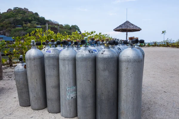 Many of Metal scuba diving oxygen tanks — Stock Photo, Image