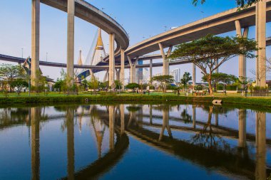 Çevre yolu ve mavi gökyüzü köprüde Bhumibol
