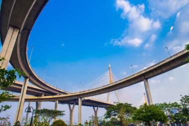 Çevre yolu ve mavi gökyüzü köprüde Bhumibol