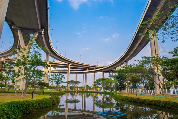 Ring Road  and Bhumibol Bridge on blue sky — Stock Photo, Image