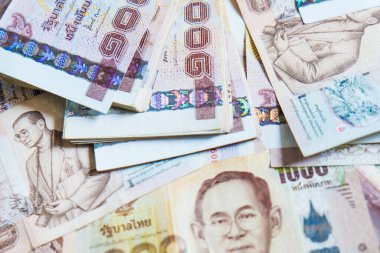 Tayland banknotunun arka planı 1000 baht üst görünüm iş konsepti