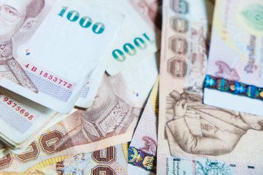 Tayland banknotunun arka planı 1000 baht üst görünüm iş konsepti