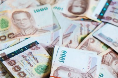 Tayland banknotunun arka planı 1000 baht üst görünüm iş konsepti
