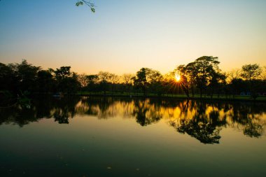 Yeşil park günbatımı Gölet Parkı gökyüzü doğa yeşillik manzarasını bulutlandırır
