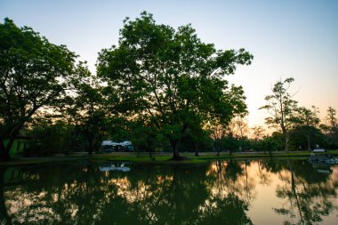Yeşil park günbatımı Gölet Parkı gökyüzü doğa yeşillik manzarasını bulutlandırır