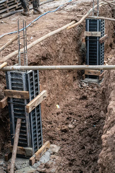 Enquete Concreto Cimento Canteiro Obras Construção Parede Novo Conceito Casa — Fotografia de Stock