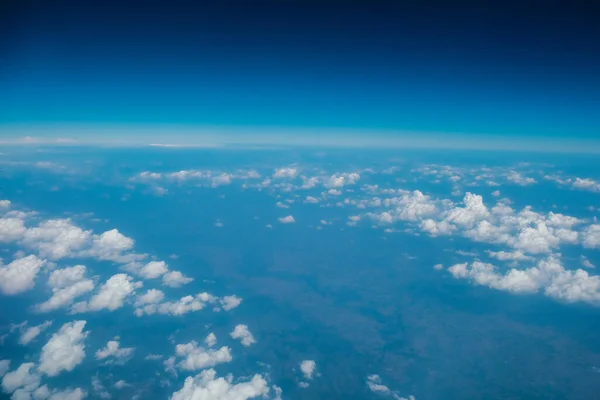 Nature Background Blue Sky Fluffy Cloud View Airplane — Stock Photo, Image