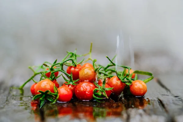 Traditional Small Fresh Tomato Fruit Wood Background Organic Food — Stock Photo, Image