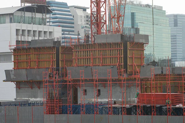 Construção Edifício Cidade Com Grupo Trabalho Mecânico Edifício Ascensão — Fotografia de Stock