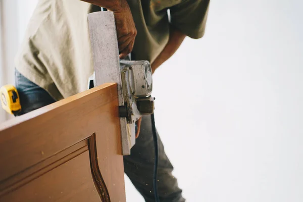 Carpenter Working Wood Craft Workshop Produce Interior House Construction Material — Stock Photo, Image