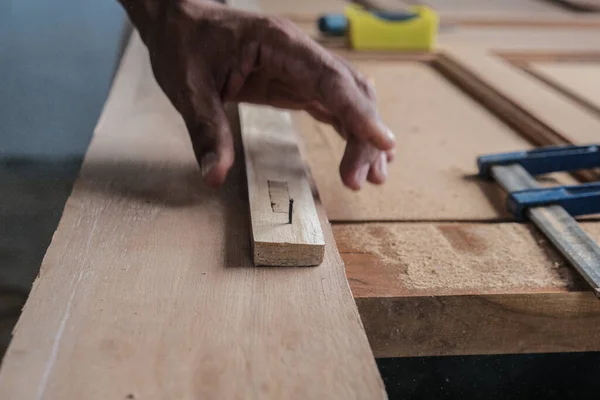 Wooden Door Working Tool Carpenter Object Copy Space — Stock Photo, Image