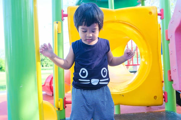 Cheerful Adorable Little Year Old Toddler Boy Having Fun City — Stock Photo, Image