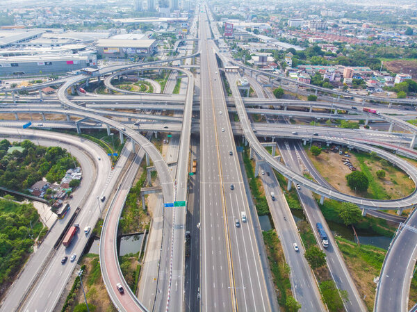 Aerial view city transport road with vehicle express way