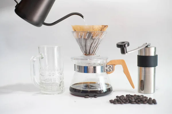 Coffee drip cold brew with coffee equipment home made on white background