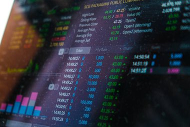 Ekran bilgisayarı iş konseptinde borsa üzümünü kapat