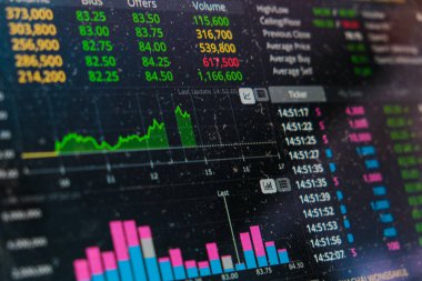 Ekran bilgisayarı iş konseptinde borsa üzümünü kapat