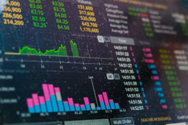 Ekran bilgisayarı iş konseptinde borsa üzümünü kapat