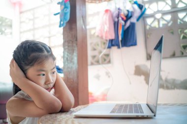 Evde dizüstü bilgisayarı olan liseli kız çevrimiçi öğrenim kursu