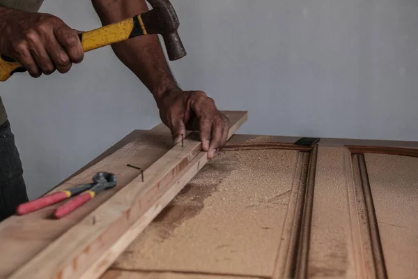 Teak Door Wood Working Tool Prepare Set New House Carpenter — Stockfoto